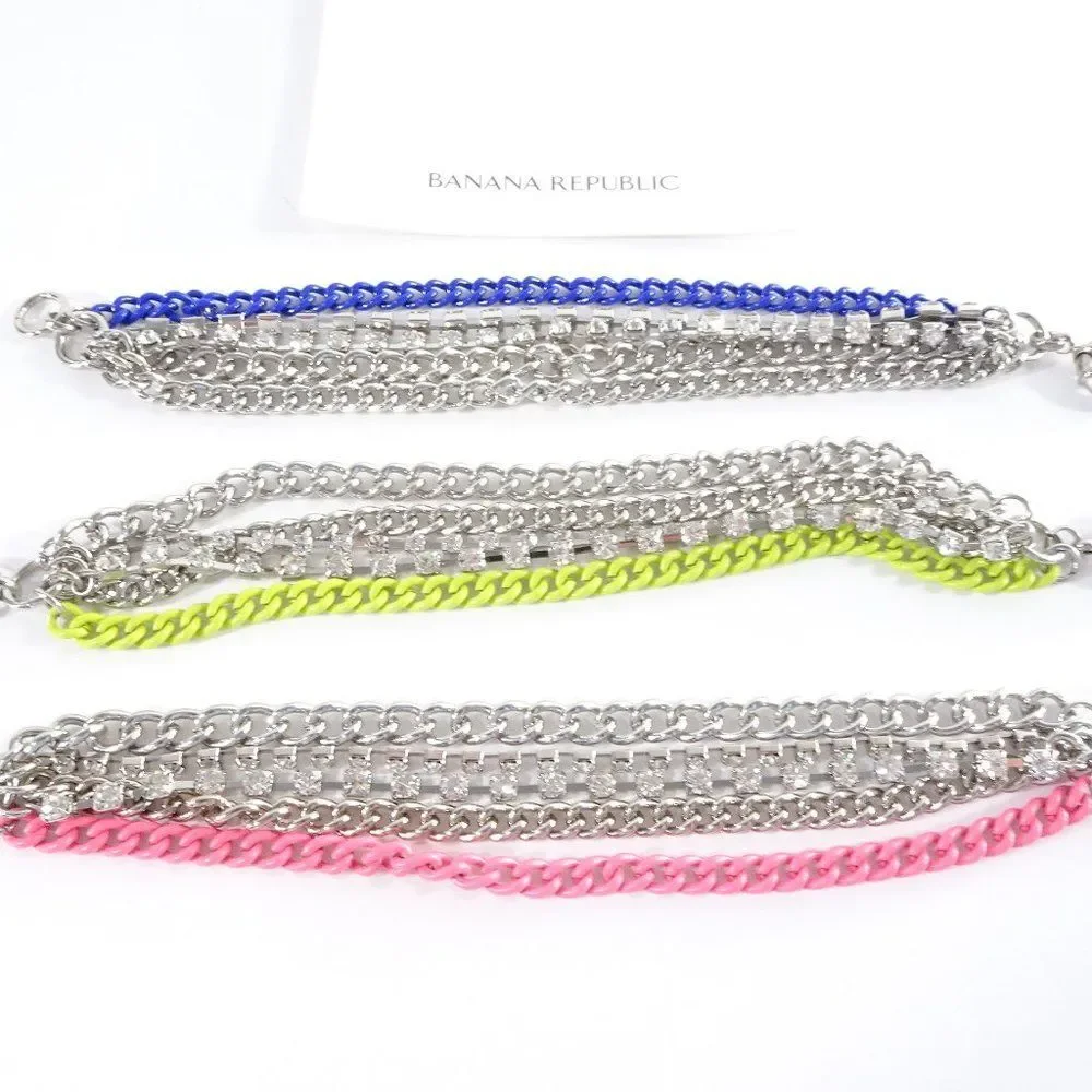 NWOT Banana Republic Crystal Enamel Layered Chain Bracelet Set of 3 PCS 45 EA